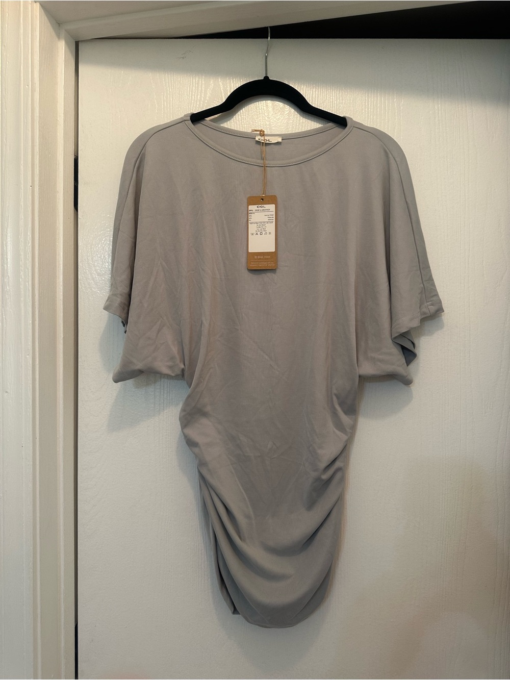 Effortless Boatneck Batwing Sleeve Side Ruched Top in Smoke Blue